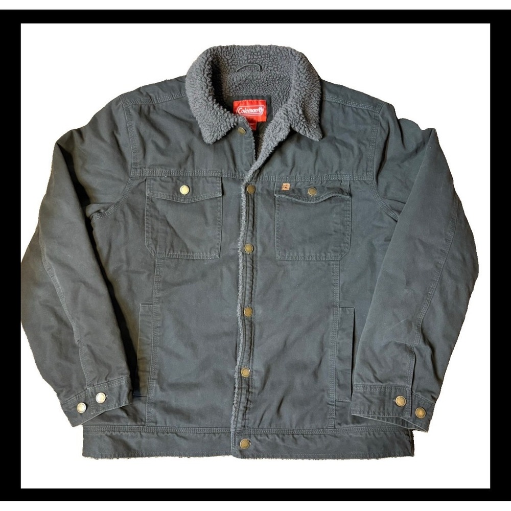 Coleman Men's XL Gray Sherpa Lined Canvas Workwear Rugged Jacket fleece collar.
